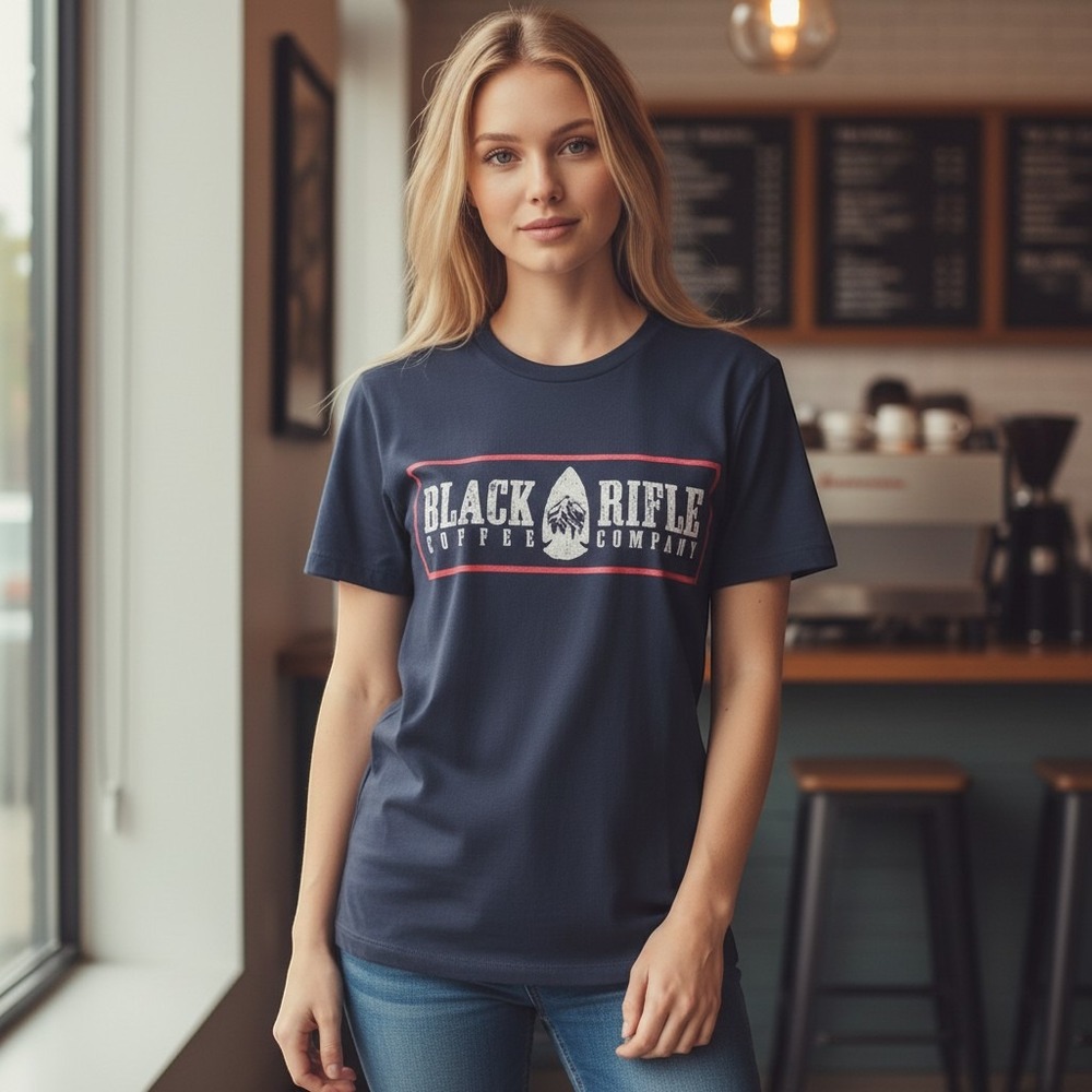 Black Rifle Coffee Company Graphic Tee Navy Blue Logo Unisex Casual Streetwear
